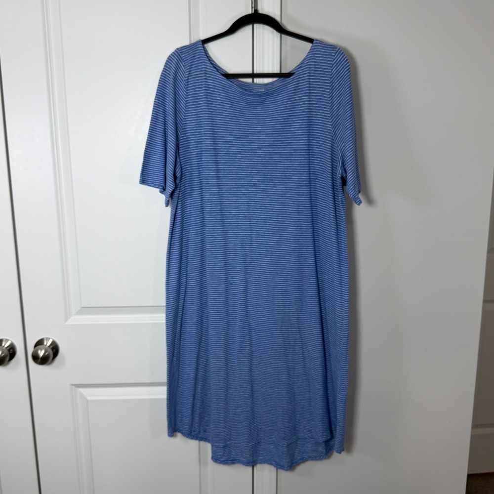 Eileen Fisher XL Organic Cotton Striped Interlock Sleep Dress Blue